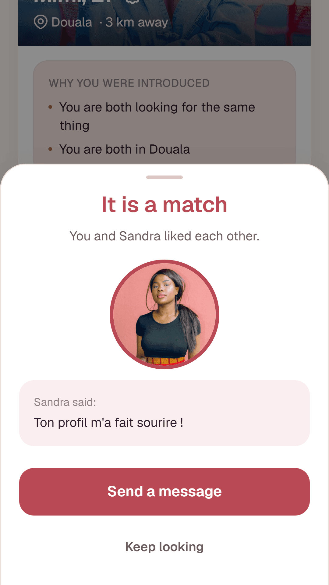 It's a match screen with a new-match notification